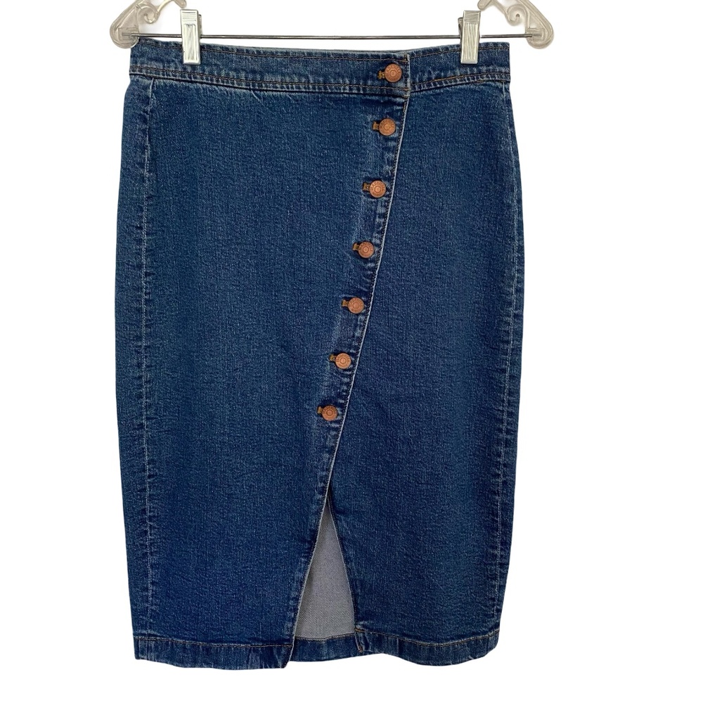 Madewell Denim Mid length Skirt. Front Slit with angle buttons -Sz 28